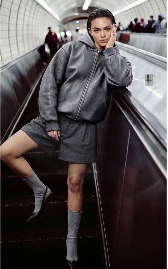 Shoeby Studio imitatieleren bomber grijs - Foto 3