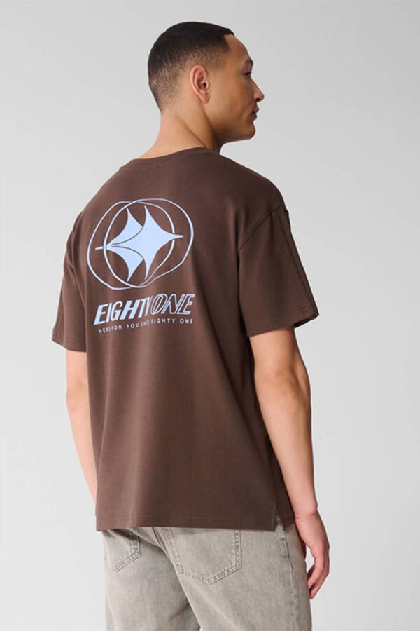 Shoeby Studio relaxed T-shirt met backprint donkerbruin - Foto 3