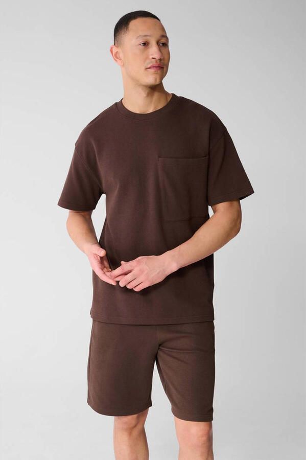 Shoeby Studio relaxed T-shirt met backprint donkerbruin
