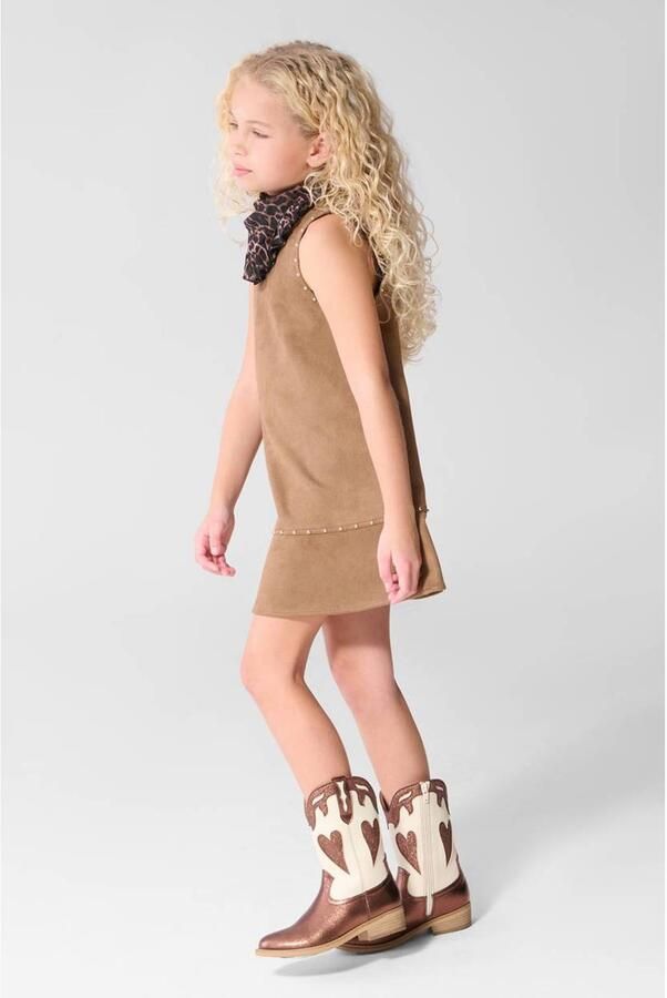 Shoeby suède midi jurk met studs lichtbruin Meisjes Polyester Ronde hals - Foto 2