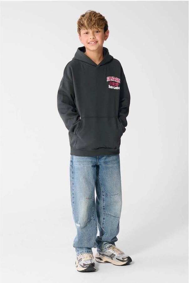 Shoeby sweater met backprint donkergrijs rood - Foto 2
