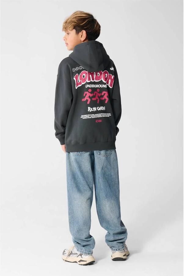 Shoeby sweater met backprint donkergrijs rood - Foto 3