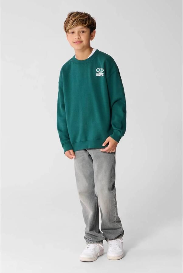 Shoeby sweater met backprint en tekst donkergroen Backprint