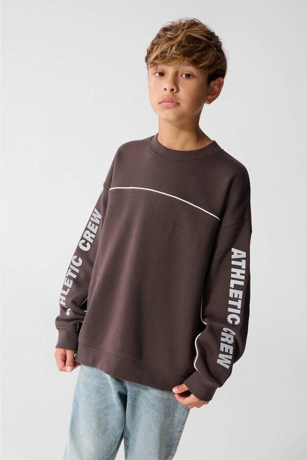 Shoeby sweater met tekst bruin Tekst