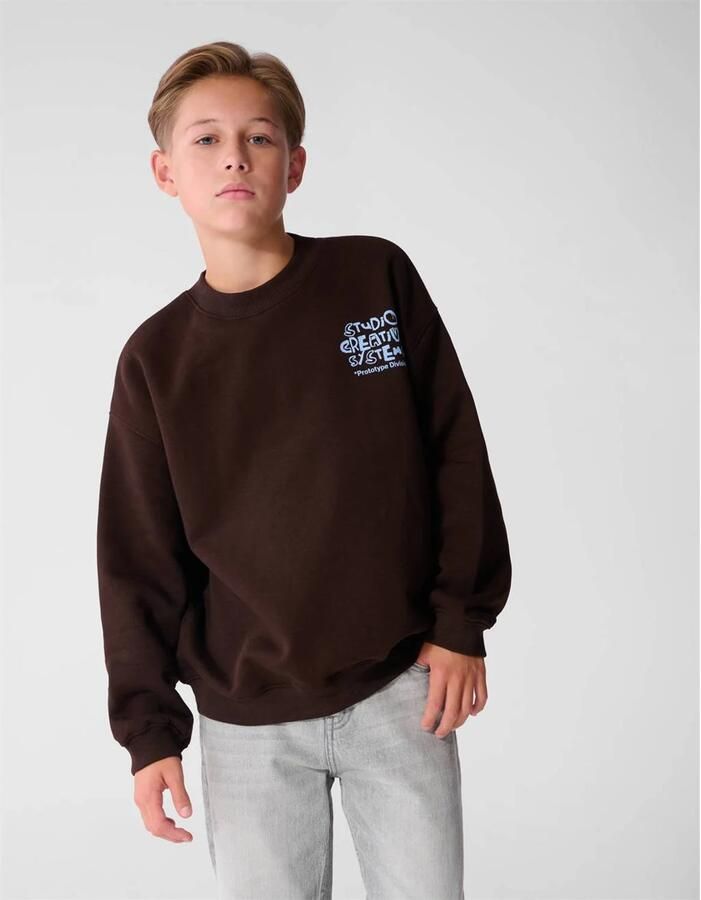 Shoeby sweater met tekst donkerbruin
