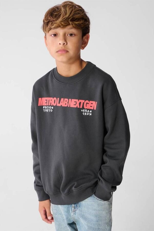 Shoeby sweater met tekst donkergrijs rood Tekst