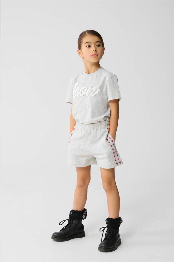 Shoeby sweatshort met hartjes lichtgrijs - Foto 3