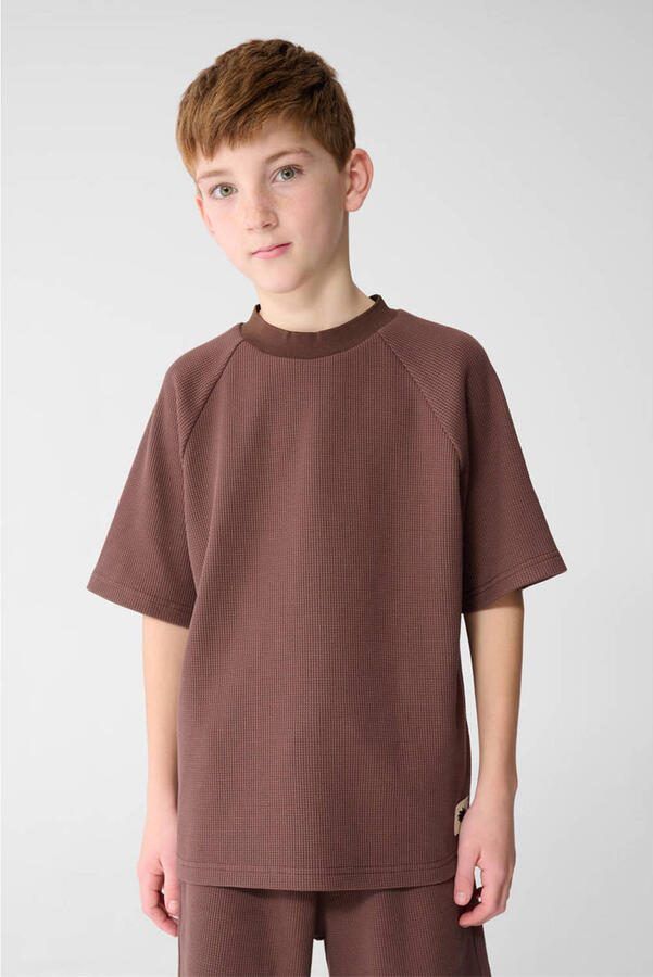 Shoeby T-shirt donkerbruin met textuur