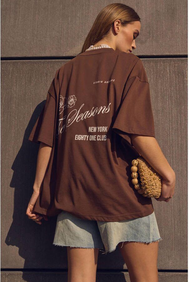Shoeby T-shirt met backprint bruin - Foto 2