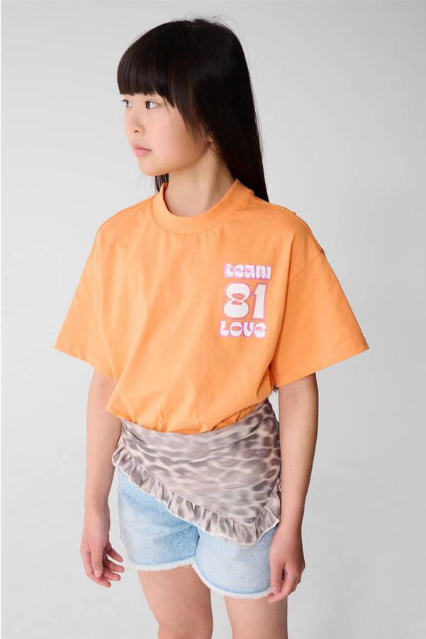 Shoeby T-shirt met backprint oranje met glitter