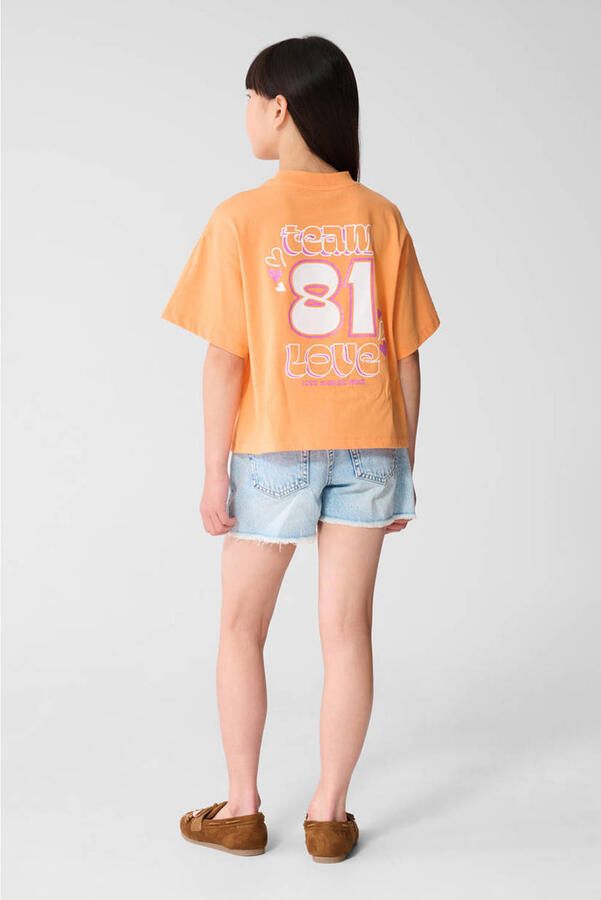 Shoeby T-shirt met backprint oranje met glitter - Foto 2