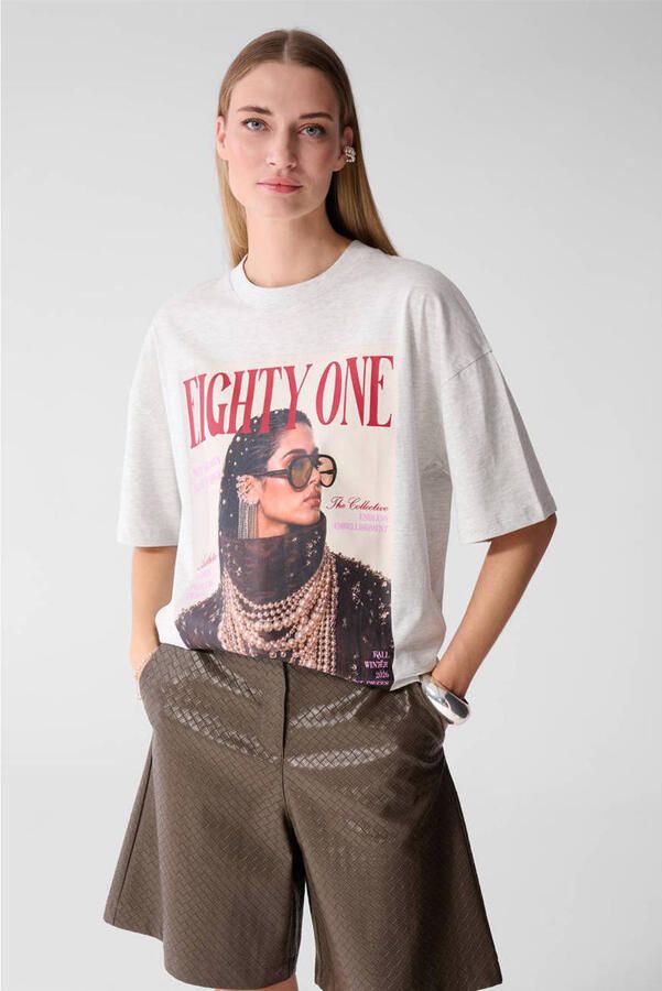 Shoeby T-shirt met print lichtgrijs