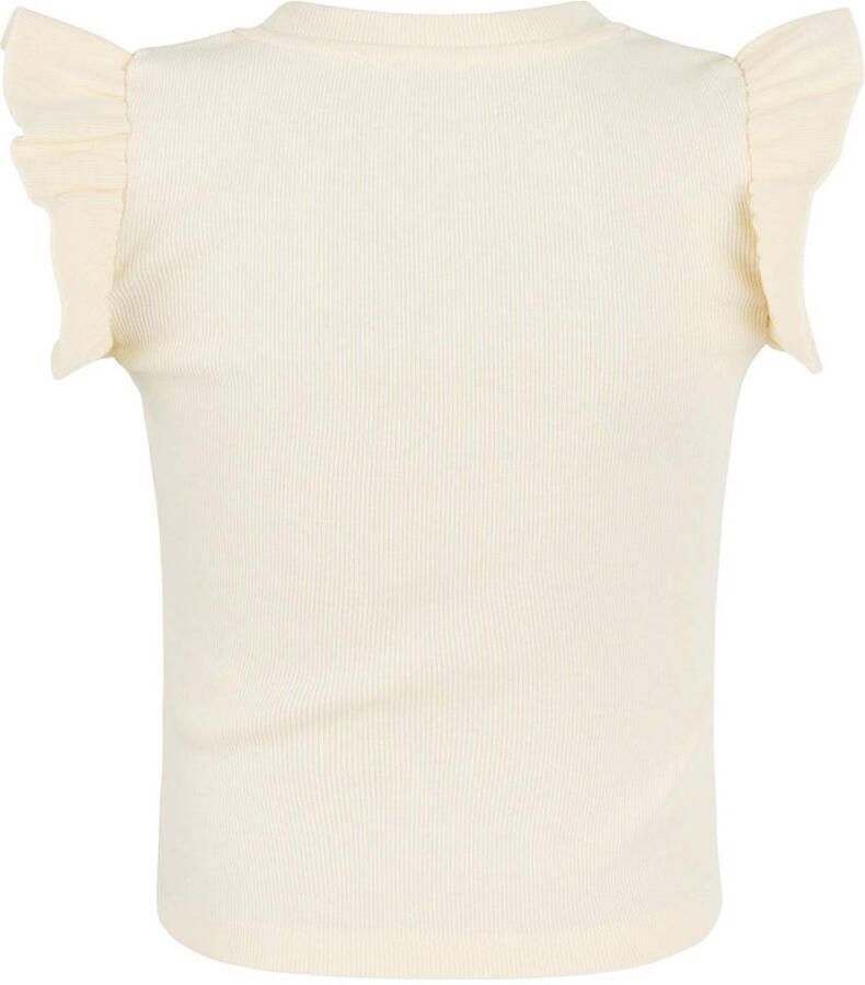 Shoeby T-shirt met ruches ecru Wit Meisjes Katoen Ronde hals Effen 134 140
