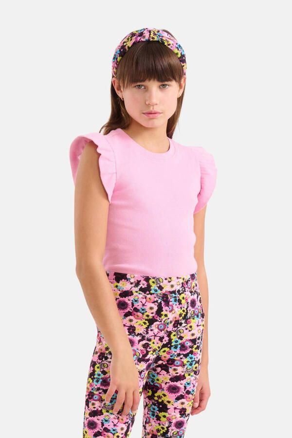 Shoeby T-shirt met ruches roze Meisjes Katoen Ronde hals Effen 134 140 - Foto 2
