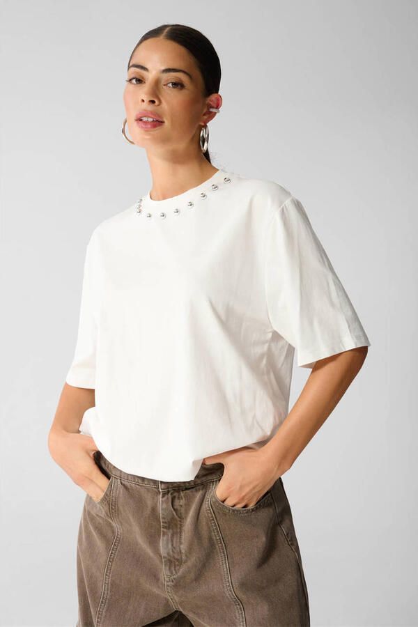 Shoeby T-shirt met studs ecru