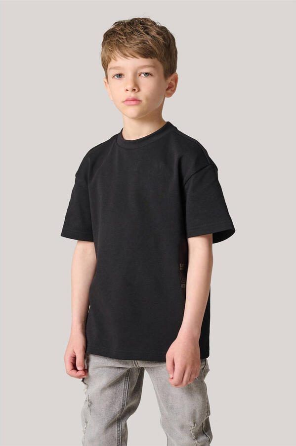 Shoeby T-shirt zwart Jongens Katoen Ronde hals Effen 122 128 - Foto 3
