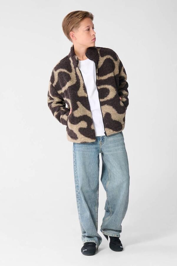 Shoeby teddy jas met print donkerbruin All over print - Foto 3