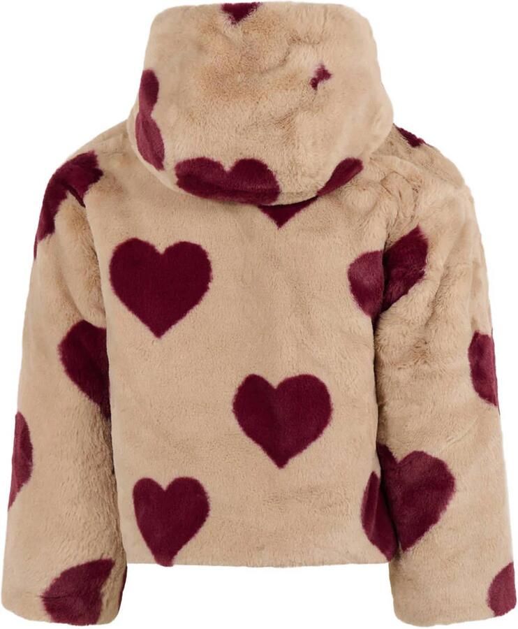 Shoeby teddy winterjas met hartjes beige donkerrood - Foto 2