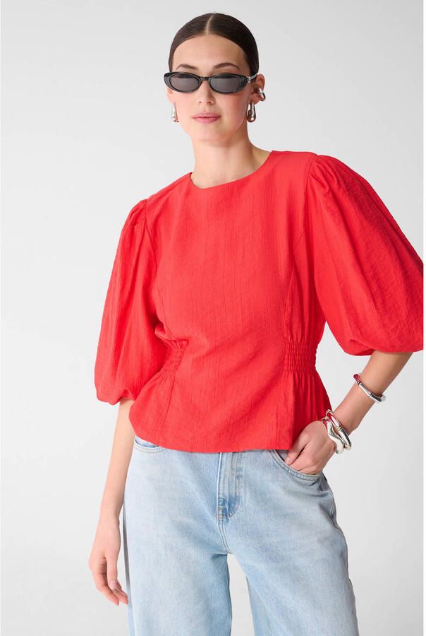 Shoeby top met peplum en smockwerk rood