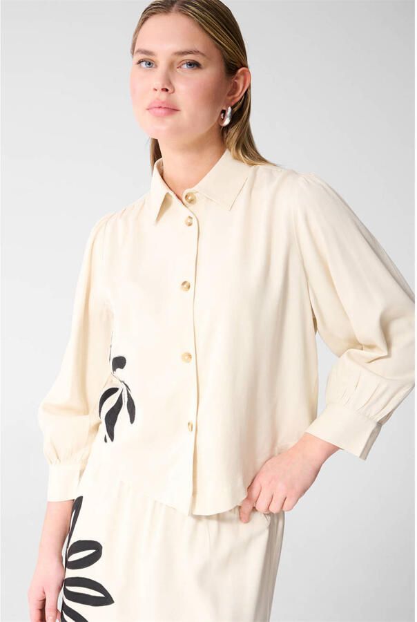 Shoeby viscose broderie blouse met print ecru