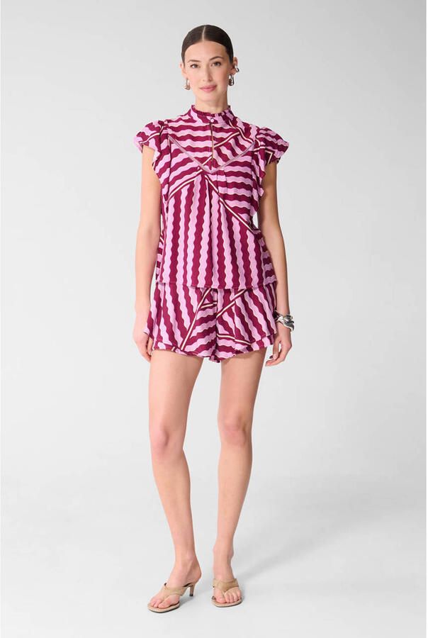 Shoeby viscose high waist straight leg casual short met print roze - Foto 3