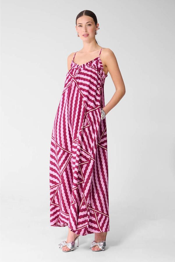 Shoeby viscose midi jurk met print roze - Foto 2