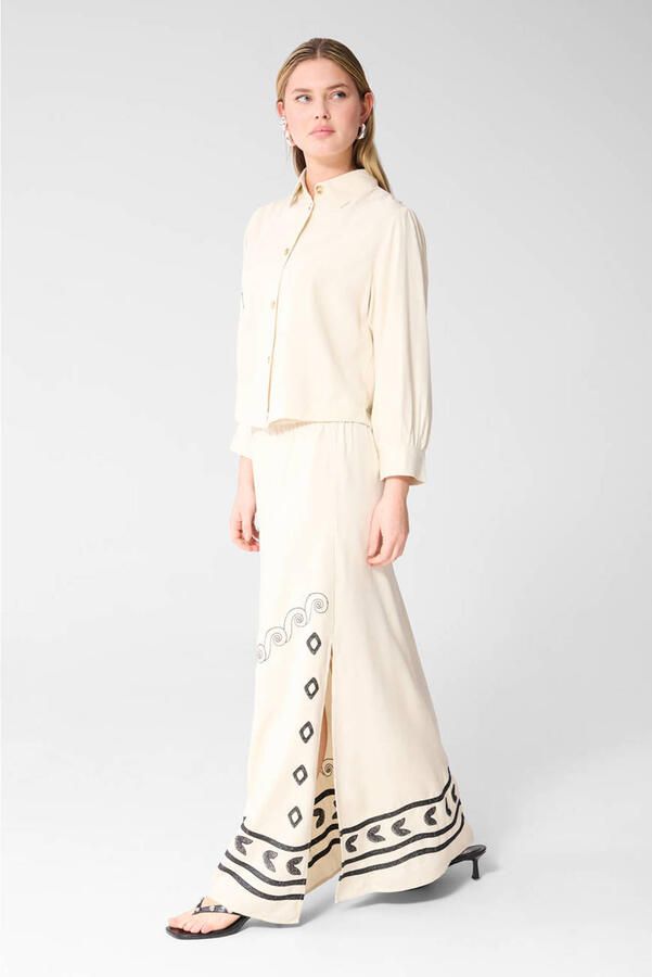 Shoeby viscose midi rok met split en print ecru - Foto 3