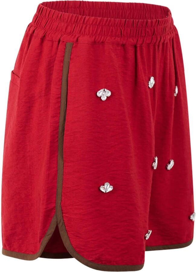 Shoeby viscose straight leg korte broek met strass-steentjes rood - Foto 2