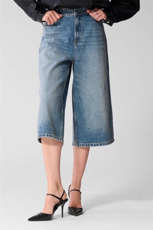 Shoeby wide leg bermuda short donkerblauw denim