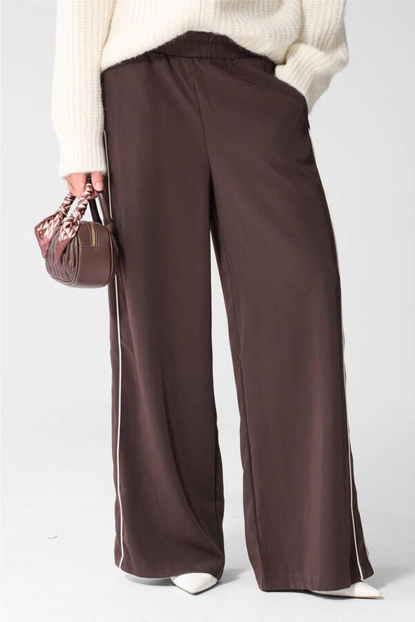 Shoeby wide leg broek bruin ecru