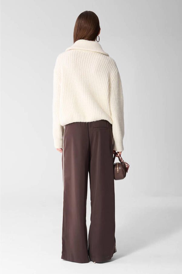 Shoeby wide leg broek bruin ecru - Foto 2