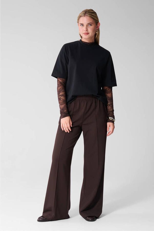 Shoeby wide leg broek donkerbruin
