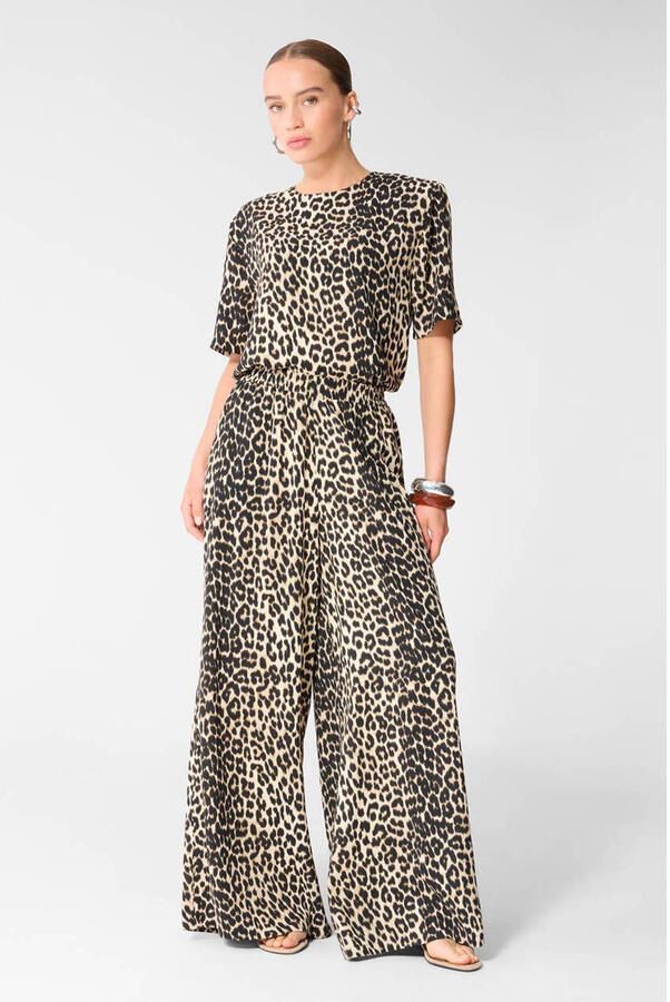 Shoeby wide leg broek panterprint beige