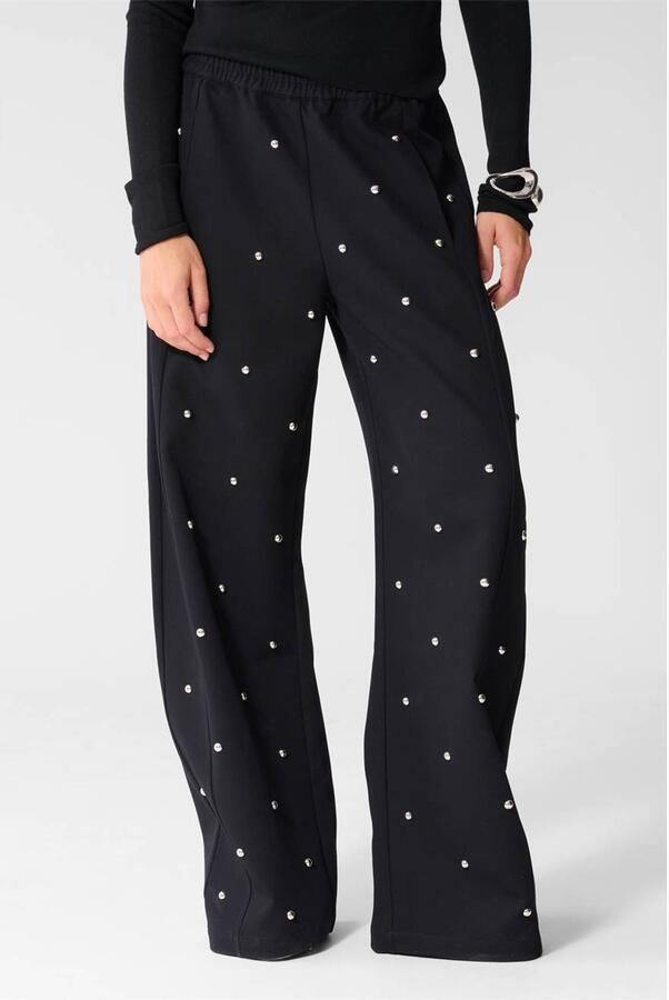 Shoeby wide leg casual broek met studs zwart