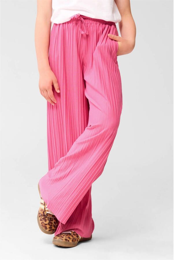 Shoeby wide leg casual broek roze met plissé detail