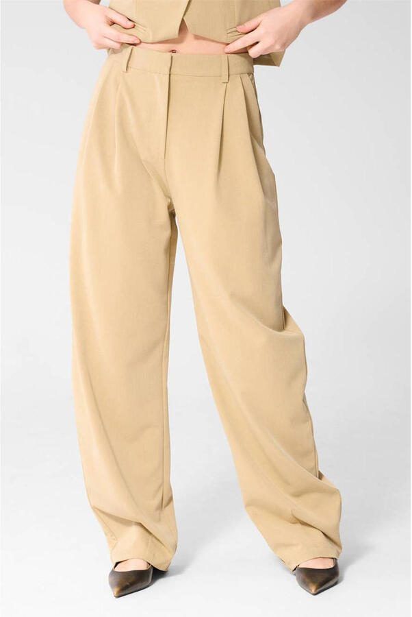 Shoeby wide leg high waist broek beige
