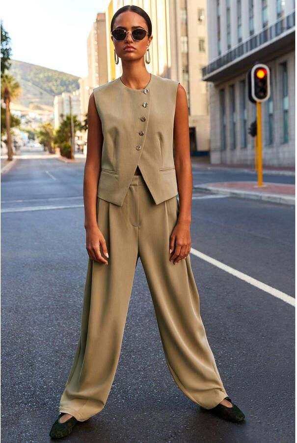 Shoeby wide leg high waist broek beige - Foto 2