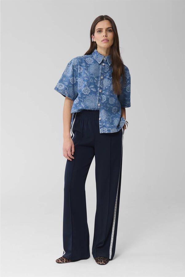 Shoeby wide leg high waist broek donkerblauw