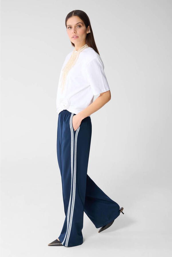 Shoeby wide leg high waist broek donkerblauw