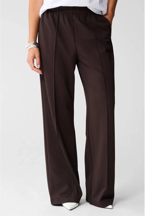 Shoeby wide leg high waist broek donkerbruin
