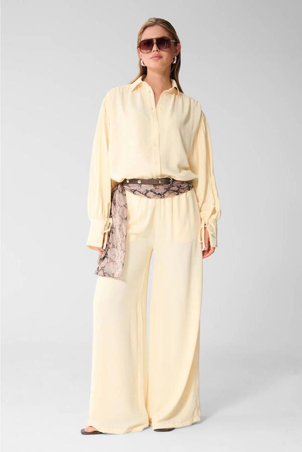 Shoeby wide leg high waist broek lichtgeel