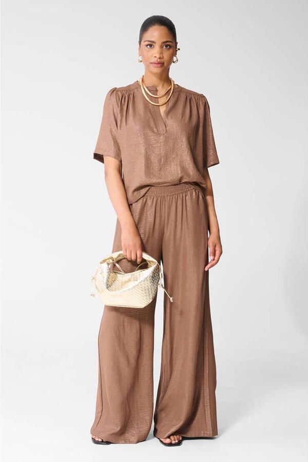 Shoeby wide leg high waist broek met glitter bruin