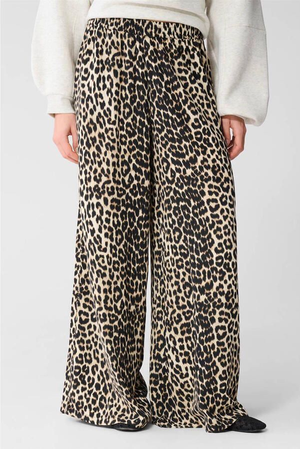Shoeby wide leg high waist broek met panterprint bruin