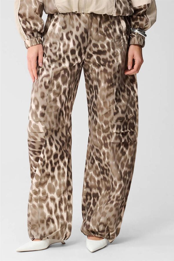 Shoeby wide leg high waist broek met panterprint bruin