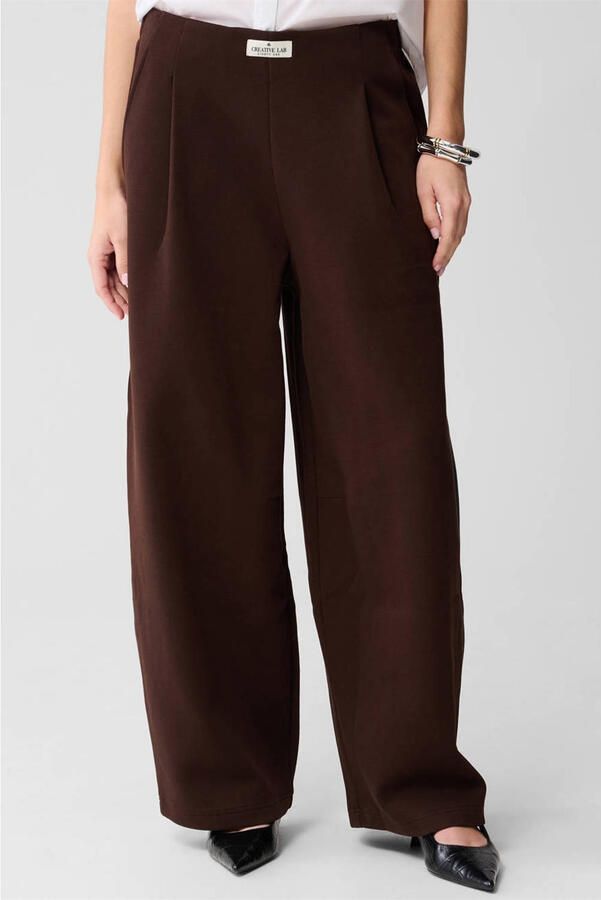 Shoeby wide leg high waist casual broek donkerbruin