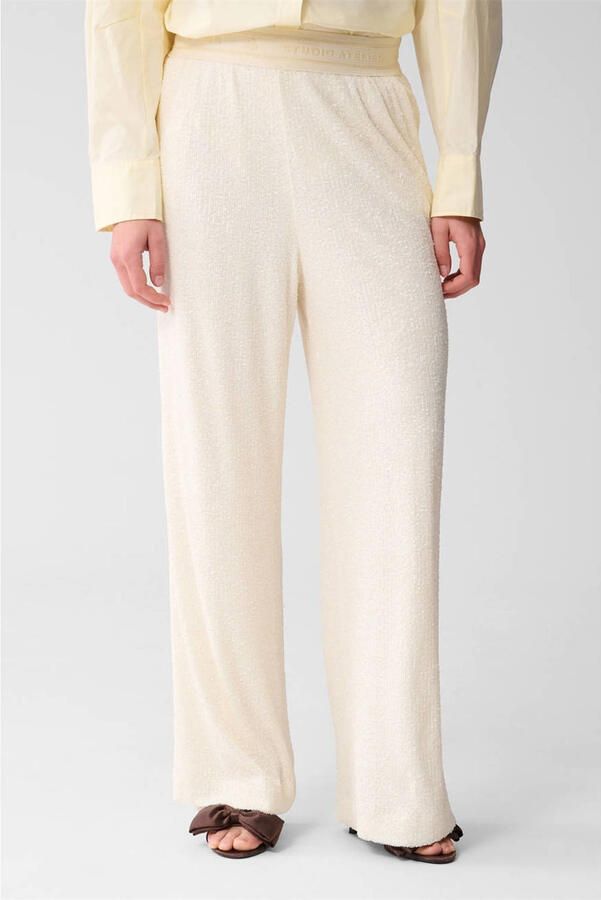 Shoeby wide leg high waist casual broek ecru met pailletten