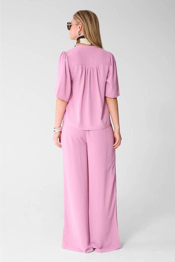 Shoeby wide leg high waist casual broek roze - Foto 3