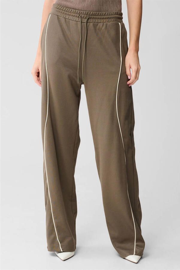 Shoeby wide leg high waist gestreepte broek donkergroen