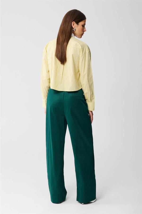 Shoeby wide leg high waist gestreepte broek groen - Foto 3