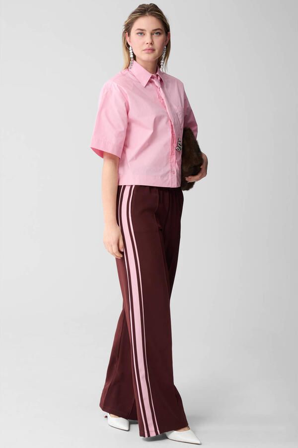 Shoeby wide leg high waist gestreepte casual broek donkerrood - Foto 2
